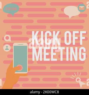 Schreiben mit Text Kick-off MeetingBesondere Diskussion über die rechtlichen Aspekte des Projekts. Geschäftsübersicht Spezielle Diskussion zum Stockfoto