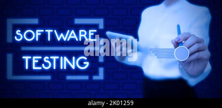 Schreiben Text anzeigen Software Testinginvestigation liefern Informationen über die Qualität der IT. Word for Investigation liefert Informationen über Stockfoto