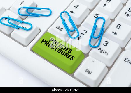 Textschild mit Richtlinien Verfahren. Internet-Konzept beeinflussen wichtige Entscheidungen und Aktionen Regeln Richtlinien Stockfoto