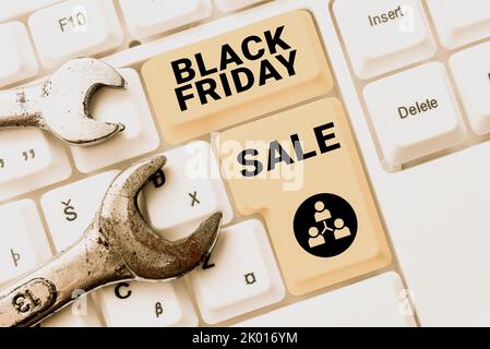 Konzeptunterschrift Black Friday SaleShopping Day Beginn der Weihnachts-Shopping-Saison. Konzept Bedeutung Shopping Day Beginn des Weihnachtskaufs Stockfoto