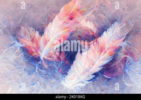 Schönes abstraktes Gemälde von Vogelfedern. Stockfoto