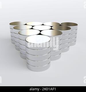 Neodym-Magnete isoliert auf weißem Hintergrund. 3D Rendering Stockfoto