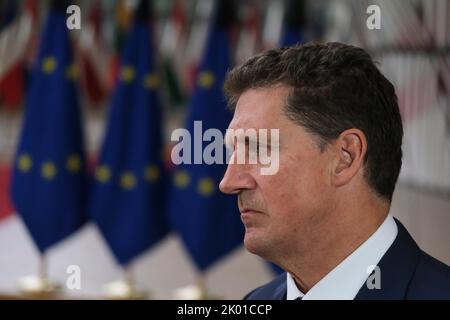 Brüssel, Belgien. 09. September 2022. Minister Eamon RYAN, der am 9. September 2022 am Hauptsitz der EU in Brüssel, Belgien, bei einem Treffen der Energieminister der EU nach Lösungen für steigende Energiepreise suchen sollte. Kredit: ALEXANDROS MICHAILIDIS/Alamy Live Nachrichten Stockfoto