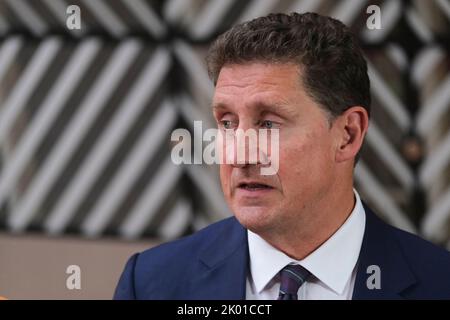 Brüssel, Belgien. 09. September 2022. Minister Eamon RYAN, der am 9. September 2022 am Hauptsitz der EU in Brüssel, Belgien, bei einem Treffen der Energieminister der EU nach Lösungen für steigende Energiepreise suchen sollte. Kredit: ALEXANDROS MICHAILIDIS/Alamy Live Nachrichten Stockfoto