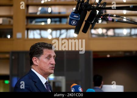 Brüssel, Belgien. 09. September 2022. Minister Eamon RYAN, der am 9. September 2022 am Hauptsitz der EU in Brüssel, Belgien, bei einem Treffen der Energieminister der EU nach Lösungen für steigende Energiepreise suchen sollte. Kredit: ALEXANDROS MICHAILIDIS/Alamy Live Nachrichten Stockfoto