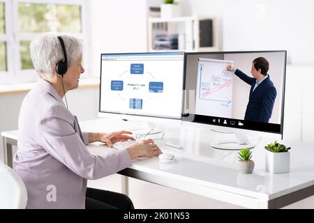 Online-Schulung Für Virtuelle Videokonferenz Auf Desktop-Computern Stockfoto