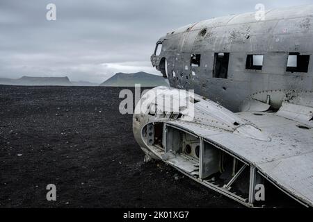 Flugzeugwrack Solheimasandur, Island, August 2022 Stockfoto