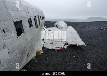 Flugzeugwrack Solheimasandur, Island, August 2022 Stockfoto