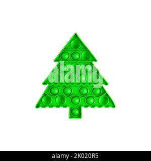 Ein trendy beliebtes Kind Anti Stress Pop it Spielzeug in Form von grünen Weihnachtsbaum isoliert auf weißem Hintergrund. Weihnachtskarte für Kinder. Stockfoto