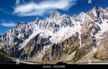 Der Gondogoro Pass oder Gondogoro La ist ein 5585 Meter hoher Bergpass in der Region Baltistan in Pakistan, 25 km südlich des zweithöchsten Gipfels der Welt Stockfoto