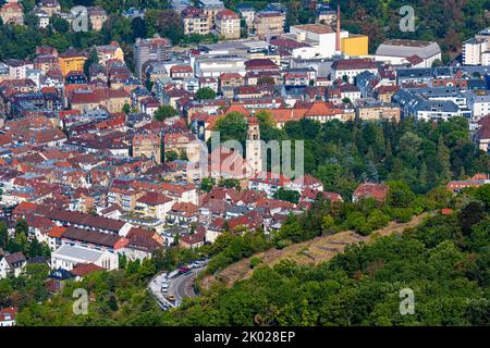 Blick in die Stuttgarter Innenstadt vom Fernsehturm bis zur Markus-Kirche im Süden der Stadt. Baden-Württemberg, Deutschland, Europa Stockfoto