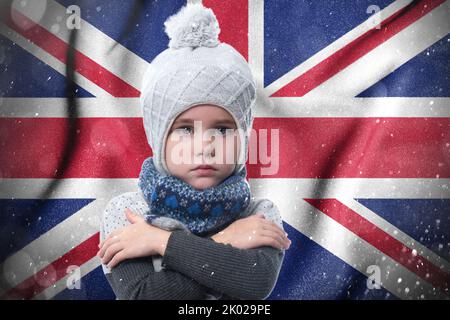 Der kalte Winter und die Folgen der Gassanktionen, die Folgen des Krieges in der Ukraine, der Mangel an Gas und Wärme in Großbritannien, die gir Stockfoto