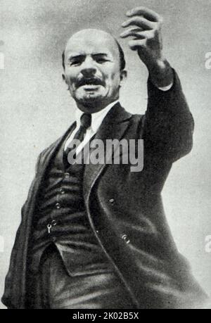 Wladimir Lenin hält eine Rede auf dem Kongress der Komintern 3. in der ehemaligen Andrejewski-Halle des Kremls. Moskau, 1921. Stockfoto