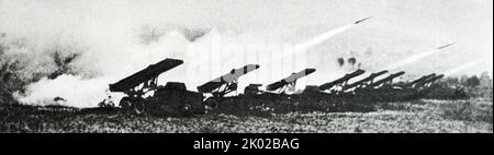 Russische Artillerie-Position in den sowjetischen Kriegsanstrengungen, 1941. Stockfoto