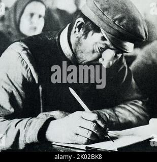 Sowjetische Alphabetisierungskampagne 1929 Stockfoto