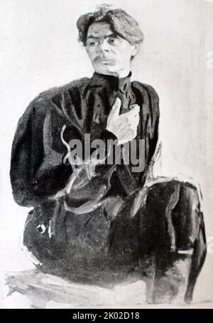 Porträt des Autors Maxim Gorki (1868-1939), gemalt 1904. Von Vladimir Serov (1865-1911), russischer Künstler. Stockfoto