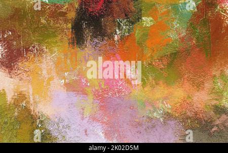 Abstrakter Kunsthintergrund. Ölgemälde auf Leinwand. Farbtextur. Fragment der Grafik. Farbflecken. Pinselstriche von Farbe. Moderne Kunst Stockfoto