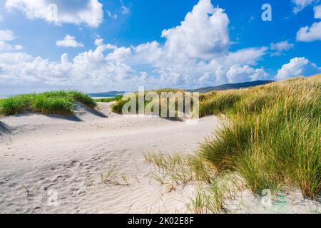 Sanddünen am Strand von Luskentire Sands auf der Isle of Harris, Schottland, Großbritannien Stockfoto