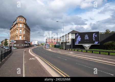 Glasgow, Schottland, Großbritannien. 9.. September 2022. Eine Hommage an Ihre Majestät Königin Elizabeth II., die am 8.. September 2022 im Alter von 96 Jahren starb. Kredit: Skully/Alamy Live Nachrichten Stockfoto