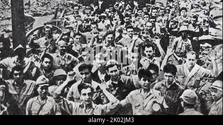 Die Kapitulation der Garnison der amerikanisch-philippinischen Truppen auf der Insel Corregidor auf den Philippinen, Mai 1942 Stockfoto