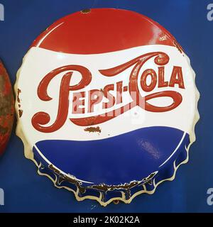 Vintage pepsi Cola Werbung in Form eines Flaschendeckels Stockfoto