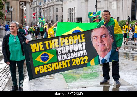 Kundgebung zur Unterstützung des brasilianischen Präsidenten General Bolsonaro, Trafalgar Square, London, 2022. September