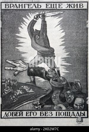 Bolschewistisches Anti-Wrangel-Propagandaplakat, 1919. Pjotr Wrangel (1878 - 1928) kommandierender General der antibolschewistischen Weißen Armee in Südrussland. Nachdem seine Seite den russischen Bürgerkrieg verlor, verließ er 1920 Russland. Er war bekannt als einer der prominentesten Exil-Weißen Emigranten[ Stockfoto