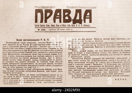 Brief des Zentralkomitees der RCP (Bolschewiki). An alle Organisationen der RCP, veröffentlicht in der Zeitung Pravda am 10. Juli 1920. (Fotokopie). Stockfoto