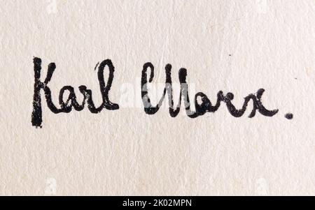 Unterschrift von Karl Marx (1818 - 1883) deutscher Philosoph, Ökonom, Historiker, Soziologe, Politikwissenschaftler, Journalist und sozialistischer Revolutionär Stockfoto
