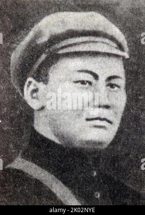 Damdin Sukhbaatar (1893 - 1923), Gründungsmitglied der Mongolischen Volkspartei und Anführer der mongolischen Partisanenarmee, die Khuree während der Äußeren Mongolischen Revolution von 1921 eroberte, wurde als „Vater der mongolischen Revolution“ verankert. Stockfoto