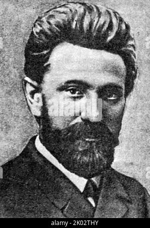 August Bebel (1840-1913) war von Beruf Wender. Eine prominente Figur in der deutschen und internationalen Arbeiterbewegung. Anhänger von K. Marx und F. Engels. Der Gründer und einflussreichste Führer der deutschen Sozialdemokratie unter den Arbeitern und der von den Massen geliebteste, wie Wladimir Lenin. Stockfoto