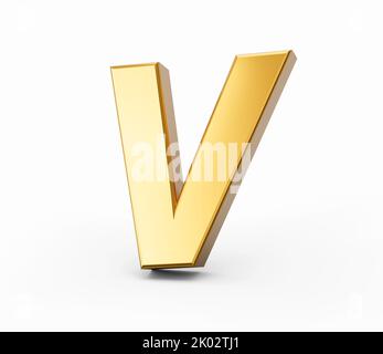 Eine Darstellung des goldenen Alphabets V aus dem Jahr 3D auf weißem, isoliertem Hintergrund Stockfoto