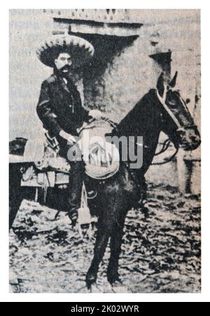Emiliano Zapata (1880-1919) wurde eine führende Persönlichkeit in der mexikanischen Revolution von 1910-1920, der Hauptführer der Volksrevolution im mexikanischen Bundesstaat Morelos und die Inspiration der Agrarbewegung namens Zapatismo. Stockfoto