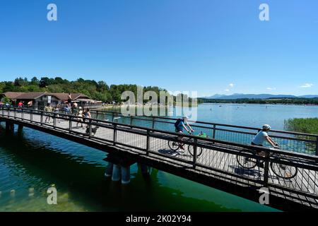 Deutschland, Bayern, Oberbayern, Kreis Traunstein, waging am See, Waginger See, Fußgängerbrücke bei Tettenhausen Stockfoto