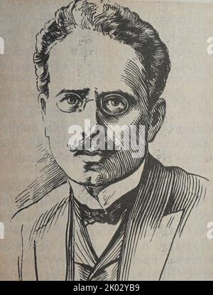 Karl Liebknecht (1871-1919). Der Sohn von V. Liebknecht war ein talentierter SPD-Agitator, ein gekonnter Organisator der arbeitenden Jugend. K. Liebknecht leistete einen bedeutenden Beitrag zur marxistischen Untersuchung der Probleme der antimilitaristischen Bewegung - des Kampfes gegen Militarismus und Kriege. Er war solidarisch mit den Bolschewiki. Wurde einer der Gründer der deutschen Kommunistischen Partei. Von Konterrevolutionären getötet. Stockfoto