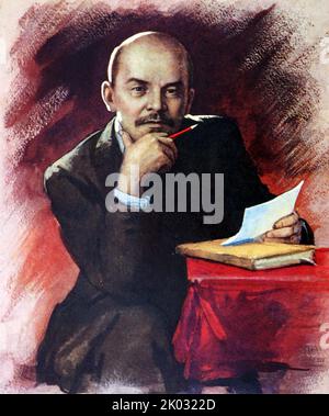 Wladimir Iljitsch Lenin (1870 - 1924), russischer Revolutionär, Politiker und politischer Theoretiker. Von 1917 bis 1924 war er der erste und Gründungsleiter der Regierung Sowjetrusslands und von 1922 bis 1924 der Sowjetunion. Stockfoto