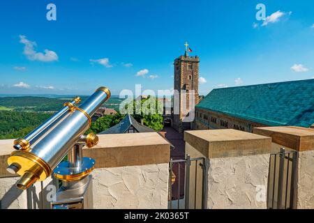 Blick vom Südturm, Wartburg bei Eisenach, Thüringen, Thüringer Wald, Deutschland Stockfoto