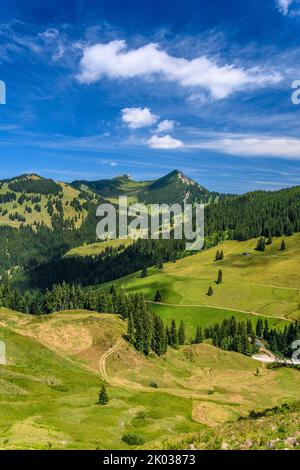 Österreich, Tirol, Kaiserwinkl, Rettenschöss, Feistenau, Wandspitz, Roßalpenkopf und Geigelstein, Blick vom Wandberg Stockfoto