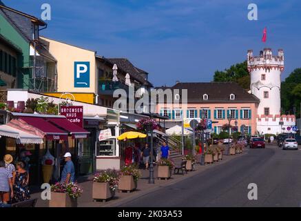 Restaurants, Adlerturm, Rüdesheim am Rhein, Rheingau, Taunus, Hessen, Deutschland Stockfoto