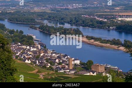 Blick auf Rüdesheim am Rhein, Rheingau, Taunus, Hessen, Deutschland Stockfoto