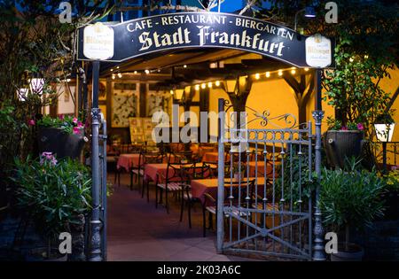 Restaurant, Biergartenstadt Frankfurt, Rüdesheim am Rhein, Rheingau, Taunus, Hessen, Deutschland Stockfoto