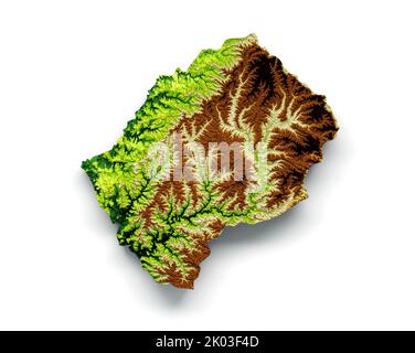 Ein 3D Rendering der Lesotho Karte Geographie Kartographie und Topologie Illustration Vektor Stockfoto