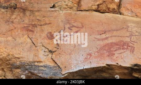 174 australische Felsmalereien der Aborigines Mimi Spirits. Ubirr-Standort-Kakadu-Northern Territory. Stockfoto