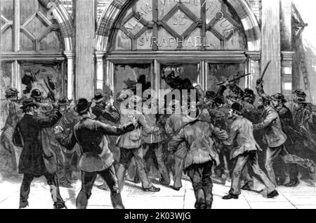 Die Unruhen im West End von London, Februar 8.. Plünderung von Geschäften in Piccadilly', 1886. Aus „Die Grafik. An Illustrated Weekly Newspaper Band 33. Januar bis Juni 1886“. Stockfoto