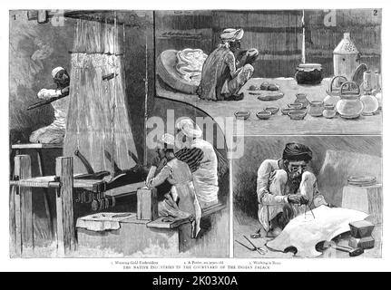 ''The Colonial Exhibition, Indian section, The native Industries in the Courtyard of the Indian Palace', 1886. Aus „Die Grafik. An Illustrated Weekly Newspaper Band 33. Januar bis Juni 1886“ Stockfoto
