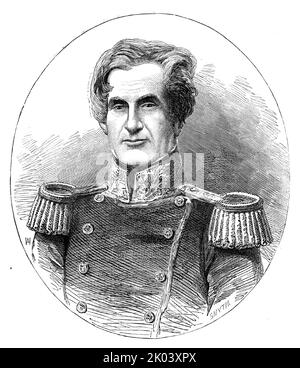 Sir Edmund Lyons, G.C.B., Konteradmiral der britischen Flotte, im Schwarzen Meer - aus einer Fotografie von Claudet, 1854. Offizier der Royal Navy während des Krimkrieges: 'Kapitän Lyons erlebte im Mai 1832 die Bombardierung von St. Jean d'Acre durch Ibrahim Pacha; und Anfang 1833 besuchte Kapitän Lyons König Otho und die bayerische Regency von Triest nach Griechenland. Er zahlte den Madagaskar 1835 aus, wurde zum K.C.H. ernannt [Ritter-Kommandant des Königlichen Gelphischen Ordens], und erhielt die Ehre der Ritterschaft. Seine kommission des Konteradmiral der Weißen datiert vom Januar 14,1850. Sir Edmund Lyons, der satt wurde Stockfoto