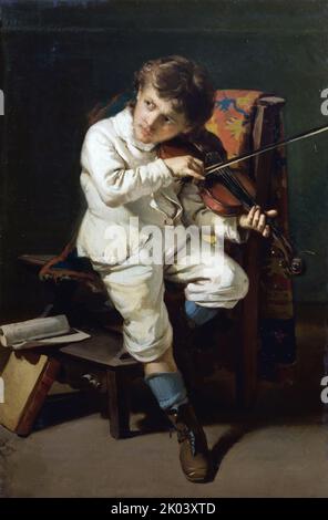 Niccol&#XF2; Paganini als Junge, der Violine spielt, 1881. Gefunden in der Sammlung der Accademia Carrara, Bergamo. Stockfoto