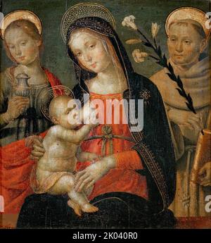 Madonna del Latte mit den Heiligen Maria Magdalena und Antonius von Padua, Ende 15.. Gefunden in der Sammlung der Musei Vaticani in Viale Vaticano, Rom. Stockfoto