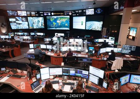 Houston, Texas, USA. 9. September 2022. Gesamtansichten des Mission Control Center für die Internationale Raumstation (ISS), das sich am 9. September 2022 an der NASA südlich von Houston befindet. (Bild: © Bob Daemmrich/ZUMA Press Wire) Stockfoto