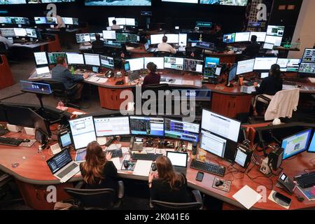 Houston, Texas, USA. 9. September 2022. Gesamtansichten des Mission Control Center für die Internationale Raumstation (ISS), das sich am 9. September 2022 an der NASA südlich von Houston befindet. (Bild: © Bob Daemmrich/ZUMA Press Wire) Stockfoto